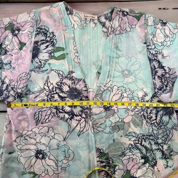 Harlow & Rose Cover Up Women XL Blue Pink Floral Maxi Sheer Coastal Open Kimono - Picture 12 of 12